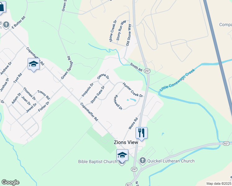 map of restaurants, bars, coffee shops, grocery stores, and more near 250 Kentwell Drive in York