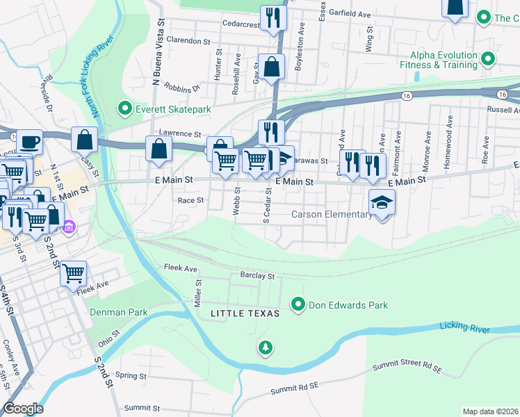 map of restaurants, bars, coffee shops, grocery stores, and more near 346 Washington Street in Newark