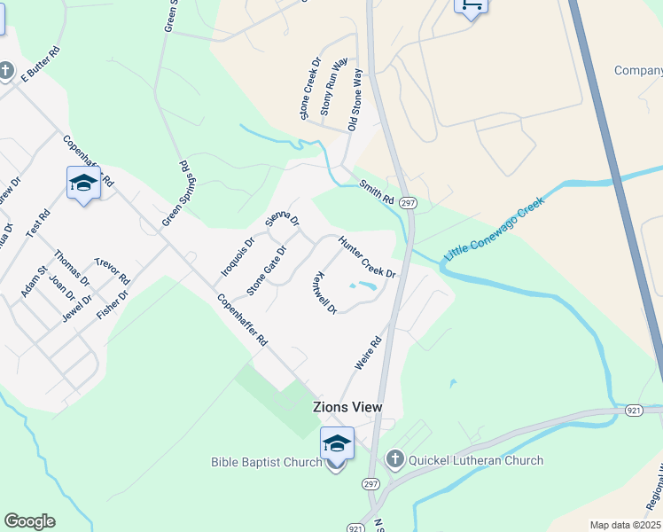 map of restaurants, bars, coffee shops, grocery stores, and more near 205 Kentwell Drive in York