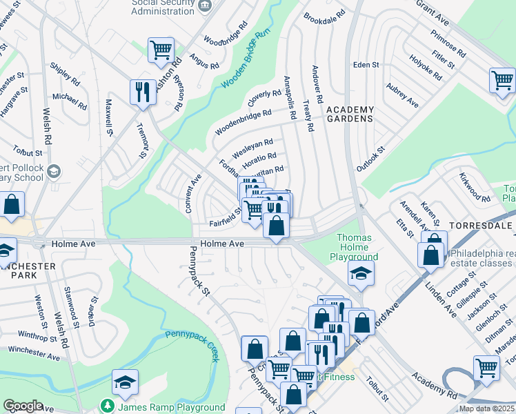 map of restaurants, bars, coffee shops, grocery stores, and more near 3143 Willits Road in Philadelphia
