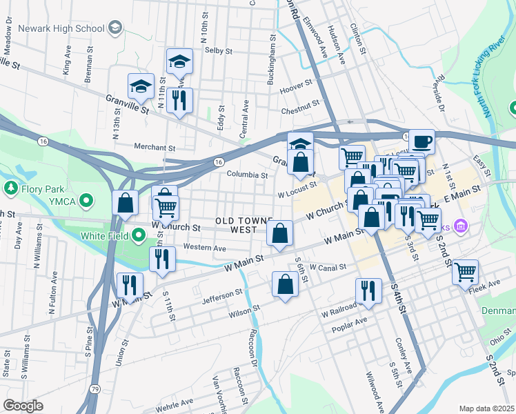 map of restaurants, bars, coffee shops, grocery stores, and more near 78 North 8th Street in Newark
