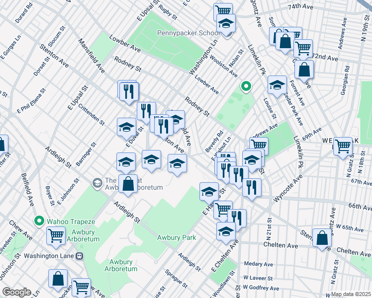 map of restaurants, bars, coffee shops, grocery stores, and more near 7101-9 Stenton Avenue in Philadelphia