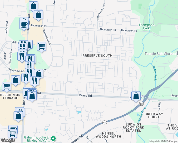 map of restaurants, bars, coffee shops, grocery stores, and more near 6189 Needletail Road in Columbus