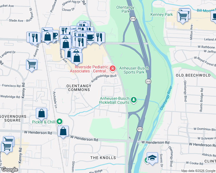 map of restaurants, bars, coffee shops, grocery stores, and more near 678 Providence Avenue in Columbus