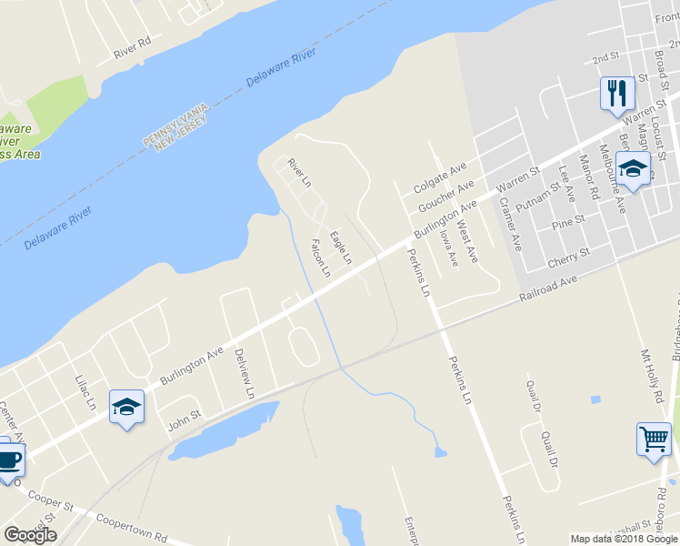 map of restaurants, bars, coffee shops, grocery stores, and more near 8 Turtle Court in Delanco
