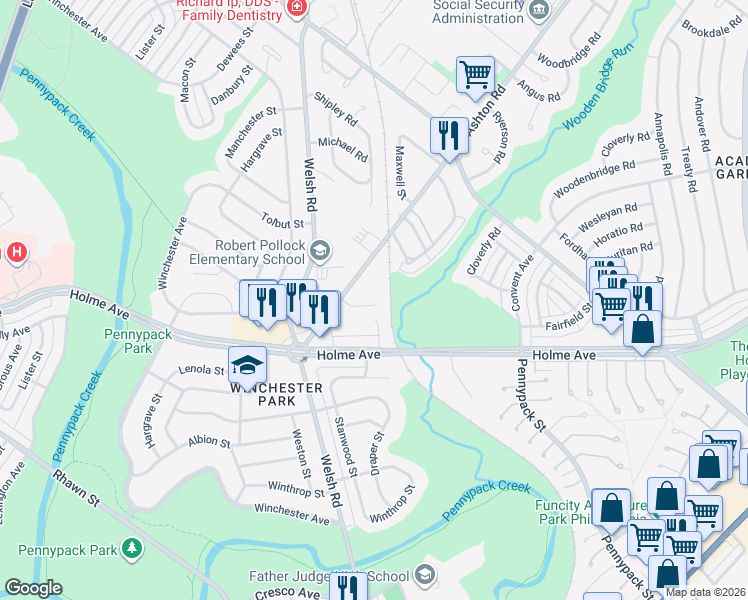 map of restaurants, bars, coffee shops, grocery stores, and more near 8922 Lewin Place in Philadelphia