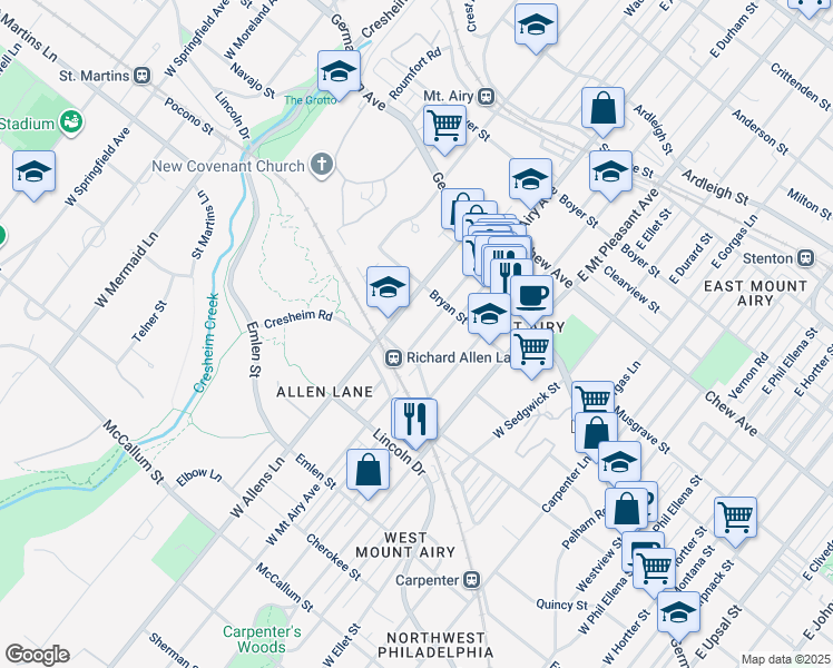 map of restaurants, bars, coffee shops, grocery stores, and more near 127 Nippon Street in Philadelphia