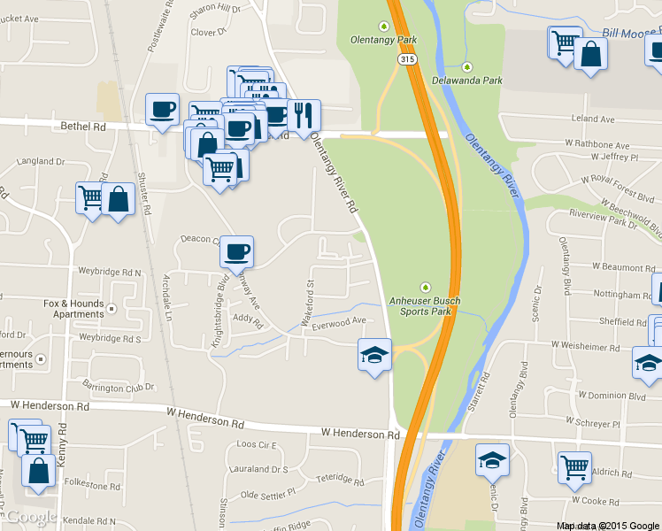 map of restaurants, bars, coffee shops, grocery stores, and more near 650 Providence Avenue in Columbus