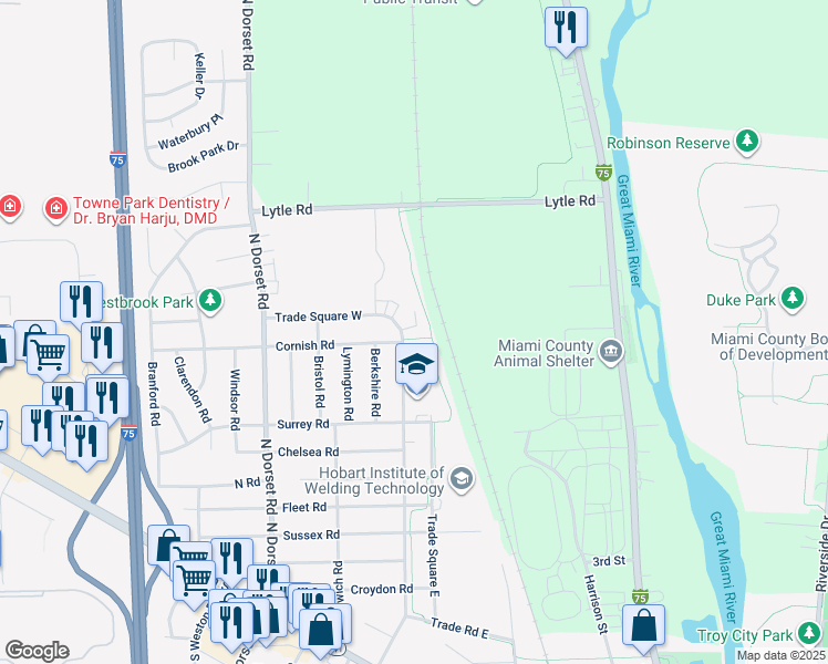 map of restaurants, bars, coffee shops, grocery stores, and more near 782 Trade Square East in Troy