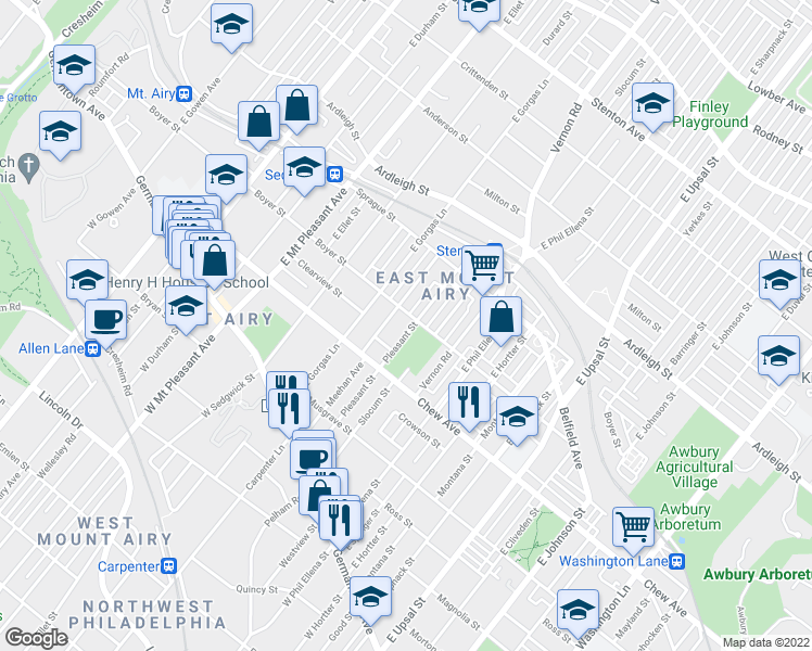 map of restaurants, bars, coffee shops, grocery stores, and more near 325 Pleasant Street in Philadelphia