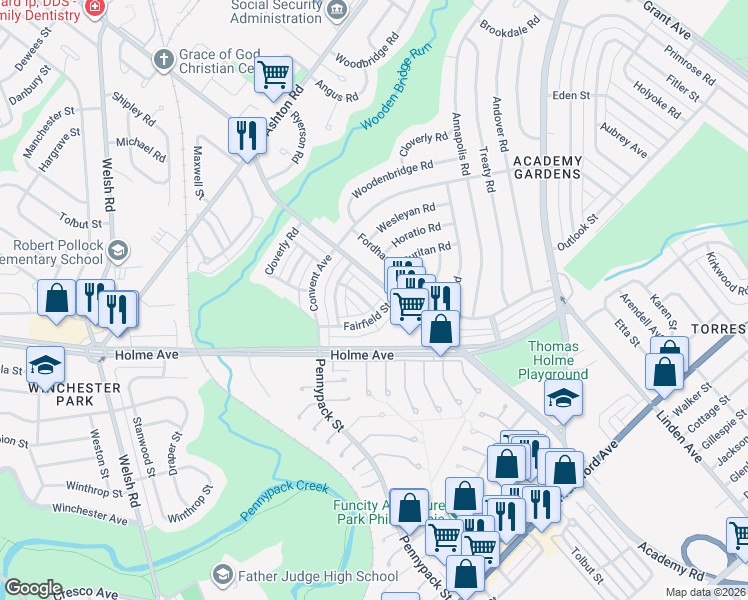 map of restaurants, bars, coffee shops, grocery stores, and more near 3104 Fairfield Street in Philadelphia