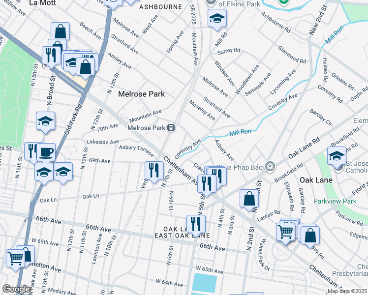 map of restaurants, bars, coffee shops, grocery stores, and more near 7224 Chestnut Avenue in Melrose Park