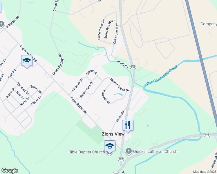 map of restaurants, bars, coffee shops, grocery stores, and more near 155 Kentwell Drive in York