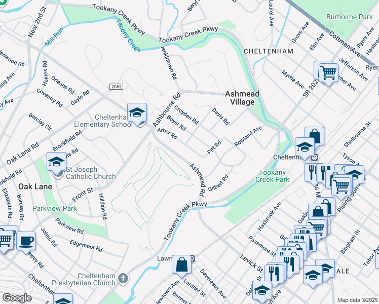 map of restaurants, bars, coffee shops, grocery stores, and more near 526 Arbor Road in Montgomery County
