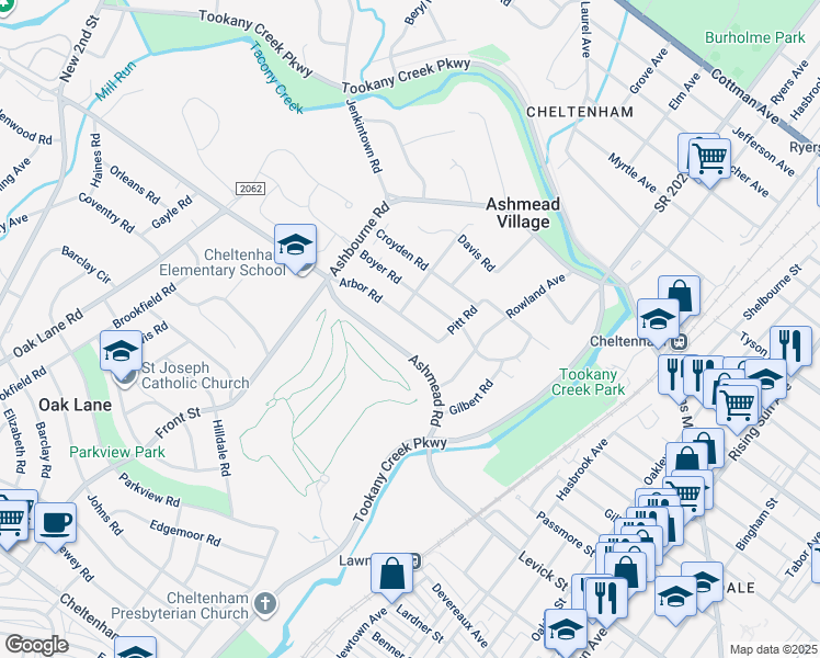 map of restaurants, bars, coffee shops, grocery stores, and more near 526 Arbor Road in Montgomery County