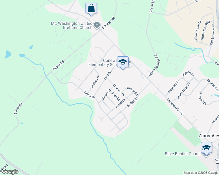 map of restaurants, bars, coffee shops, grocery stores, and more near 140 Thomas Drive in York