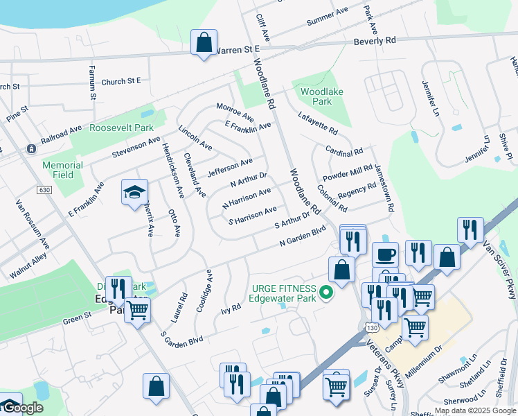map of restaurants, bars, coffee shops, grocery stores, and more near 315 Harrison Avenue in Beverly