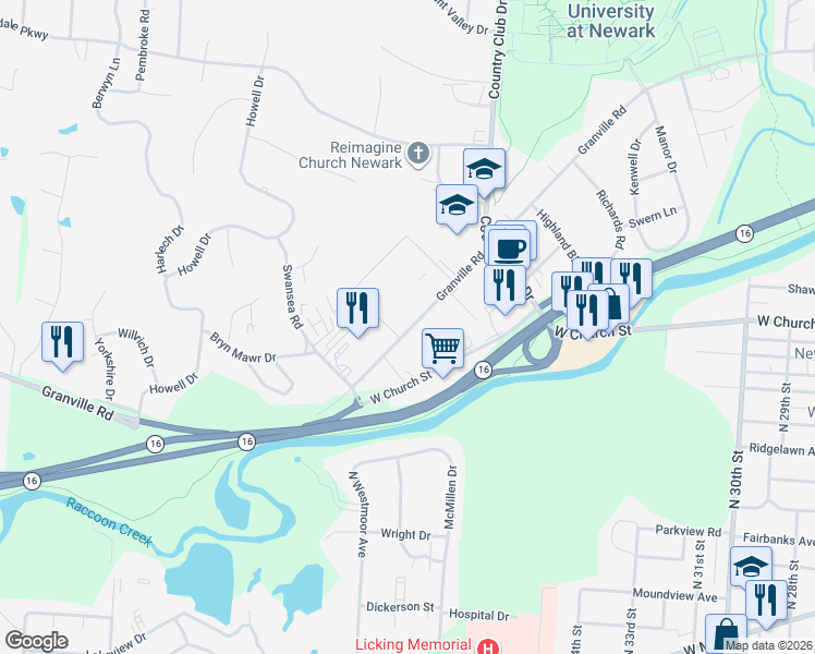 map of restaurants, bars, coffee shops, grocery stores, and more near in Newark