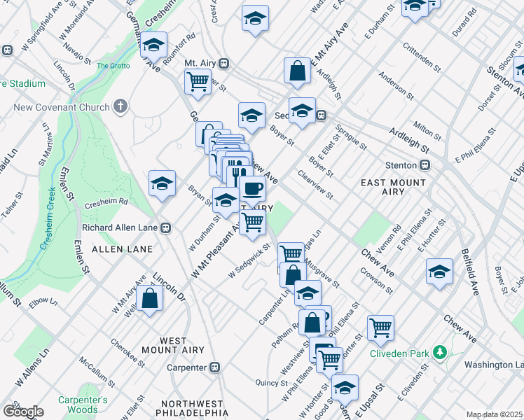 map of restaurants, bars, coffee shops, grocery stores, and more near in Philadelphia