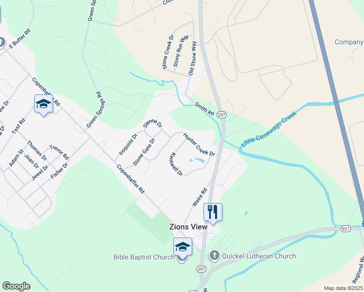 map of restaurants, bars, coffee shops, grocery stores, and more near 135 Kentwell Drive in York