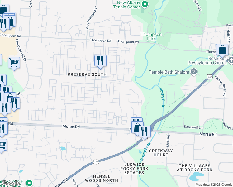 map of restaurants, bars, coffee shops, grocery stores, and more near 3818 Rocky Glen in Columbus