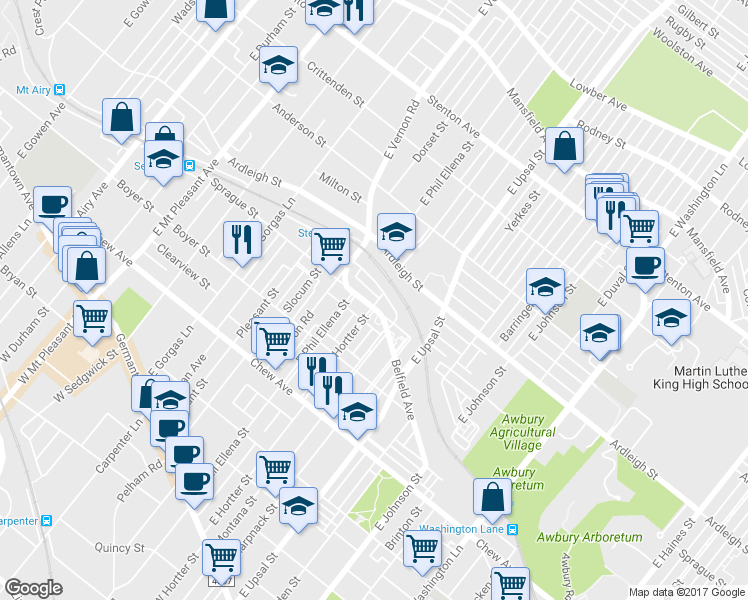 map of restaurants, bars, coffee shops, grocery stores, and more near 6635 Sprague Street in Philadelphia