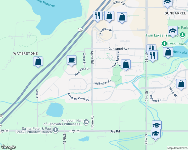 map of restaurants, bars, coffee shops, grocery stores, and more near 4650 White Rock Circle in Boulder