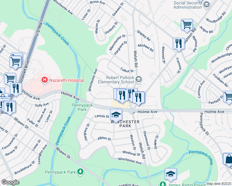 map of restaurants, bars, coffee shops, grocery stores, and more near 2740 Axe Factory Road in Philadelphia