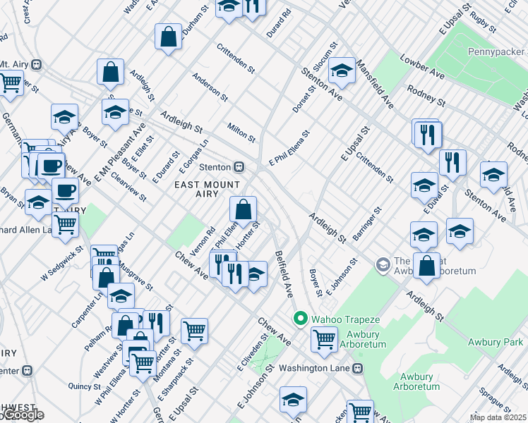 map of restaurants, bars, coffee shops, grocery stores, and more near 6635 Sprague Street in Philadelphia