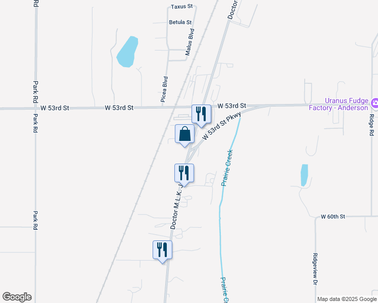 map of restaurants, bars, coffee shops, grocery stores, and more near Doctor Martin Luther King Junior Boulevard in Anderson