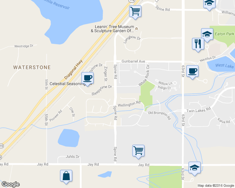 map of restaurants, bars, coffee shops, grocery stores, and more near 4650 White Rock Circle in Boulder