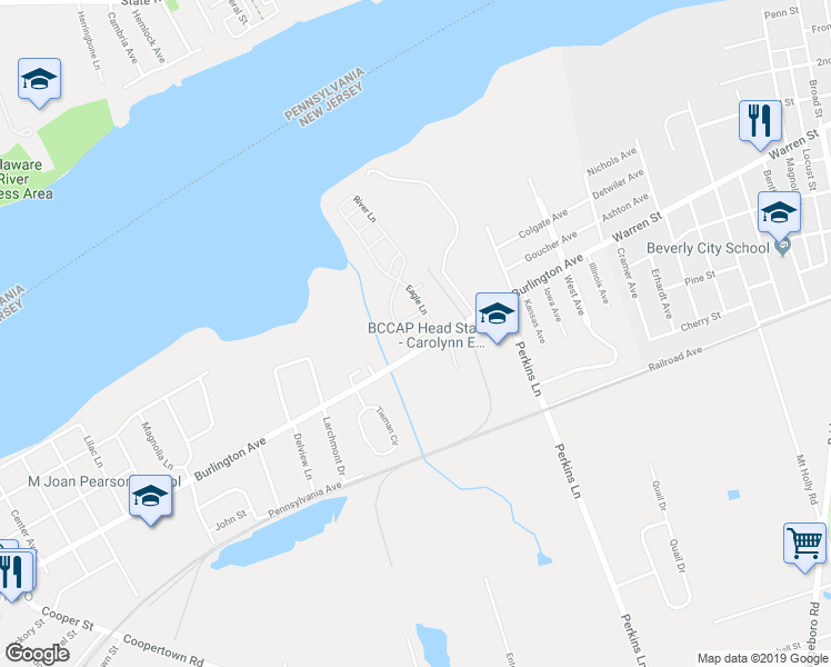 map of restaurants, bars, coffee shops, grocery stores, and more near 13 Turtle Court in Delanco