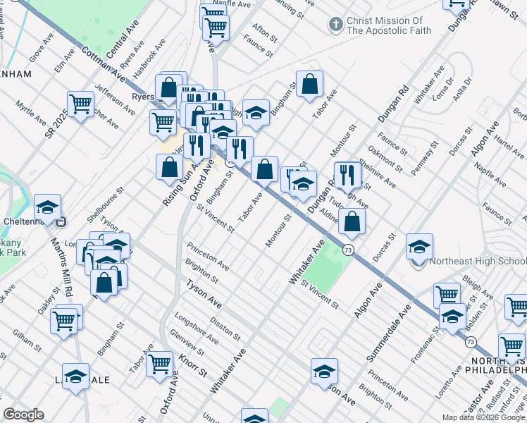 map of restaurants, bars, coffee shops, grocery stores, and more near in Philadelphia