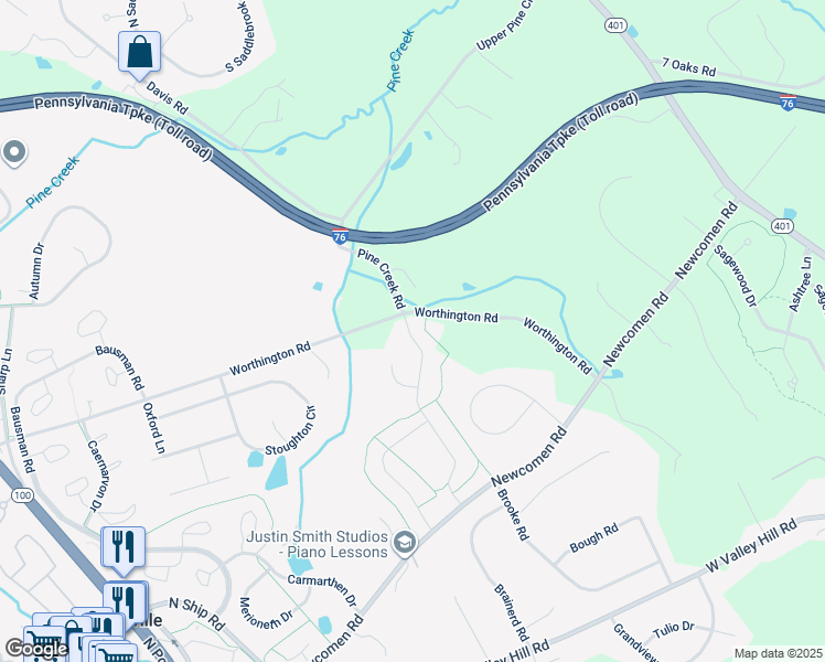 map of restaurants, bars, coffee shops, grocery stores, and more near 421 Pitch Pine Way in Exton