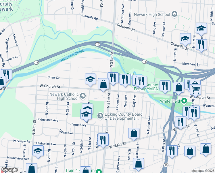 map of restaurants, bars, coffee shops, grocery stores, and more near 775 West Locust Street in Newark