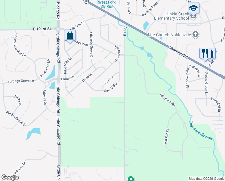 map of restaurants, bars, coffee shops, grocery stores, and more near 6166 Saw Mill Drive in Noblesville