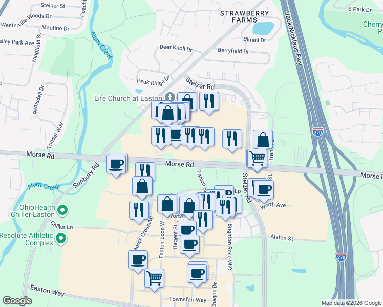 map of restaurants, bars, coffee shops, grocery stores, and more near 3894 Morse Road in Columbus