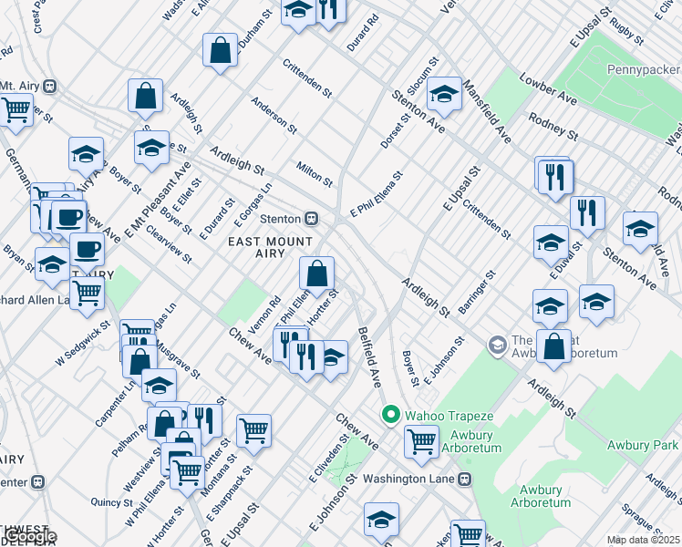 map of restaurants, bars, coffee shops, grocery stores, and more near 6641 Sprague Street in Philadelphia