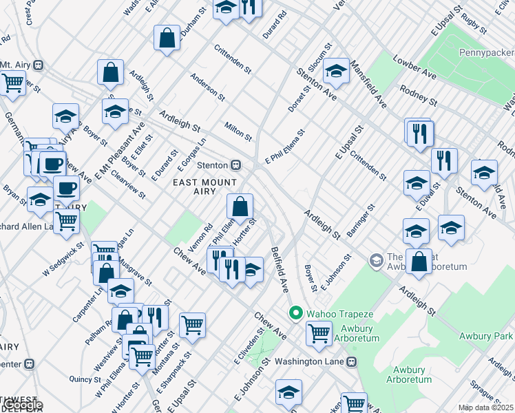 map of restaurants, bars, coffee shops, grocery stores, and more near 6641 Sprague Street in Philadelphia