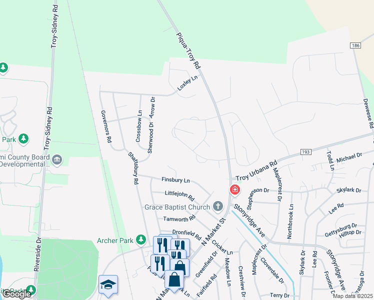 map of restaurants, bars, coffee shops, grocery stores, and more near 766 West Bentley Circle in Troy