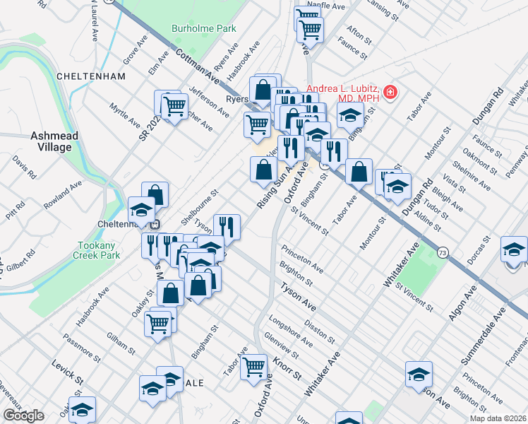map of restaurants, bars, coffee shops, grocery stores, and more near 418 Friendship Street in Philadelphia