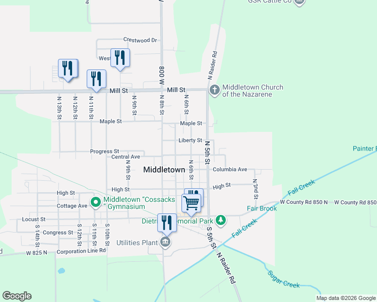 map of restaurants, bars, coffee shops, grocery stores, and more near 533 Liberty Street in Middletown