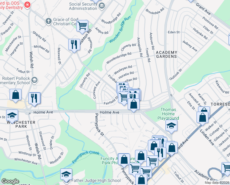 map of restaurants, bars, coffee shops, grocery stores, and more near 3123 Willits Road in Philadelphia