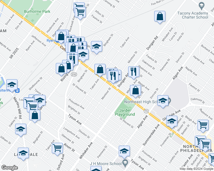map of restaurants, bars, coffee shops, grocery stores, and more near in Philadelphia