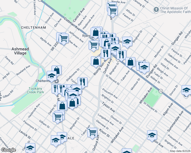 map of restaurants, bars, coffee shops, grocery stores, and more near 418 Friendship Street in Philadelphia