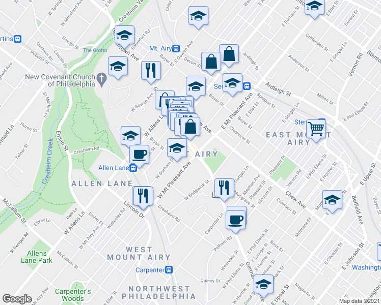 map of restaurants, bars, coffee shops, grocery stores, and more near 7140 Germantown Avenue in Philadelphia