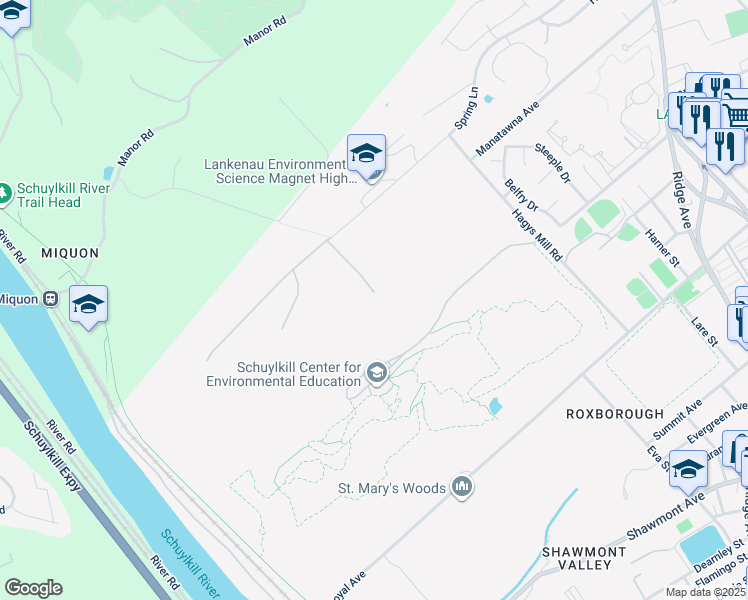 map of restaurants, bars, coffee shops, grocery stores, and more near 8520 Hagys Mill Road in Philadelphia