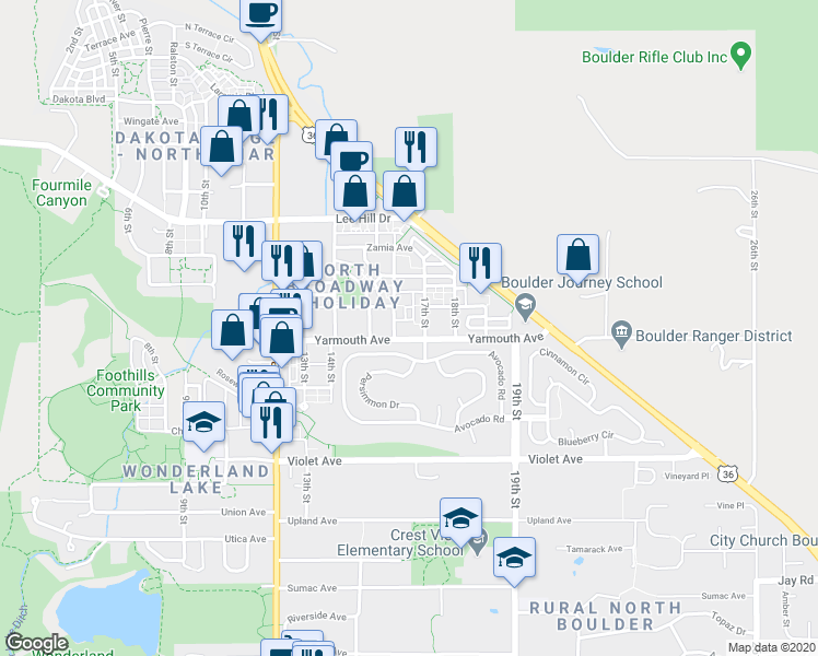 map of restaurants, bars, coffee shops, grocery stores, and more near 4628 16th Street in Boulder