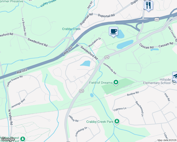 map of restaurants, bars, coffee shops, grocery stores, and more near 217 Shoreline Drive in Berwyn