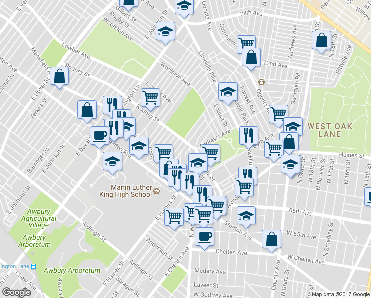 map of restaurants, bars, coffee shops, grocery stores, and more near 2111 Homer Street in Philadelphia